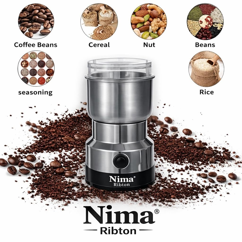 Nima Stainless Steel Multifunctional Electric Grinder & Coffee Maker, Mini Spice and Masala Grinder for Coffee Beans, Nuts and Grains - 8300