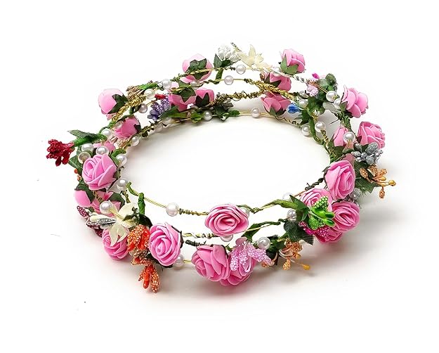 {Pack of 24} Multicolor Flower Tiara Crown Headband ,Floral Headpiece for Birthday Wedding Holiday Fairy Party Favors - 21156