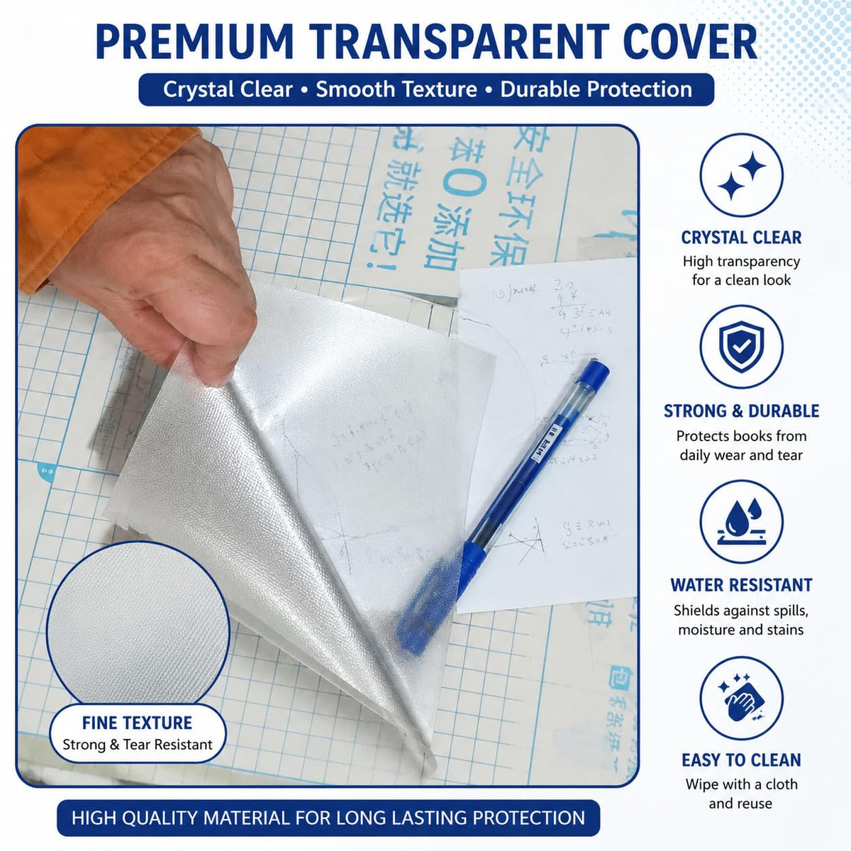 {10 Pcs} Transparent Paper Sticker Book Covers. Waterproof transparent book cover - 20854