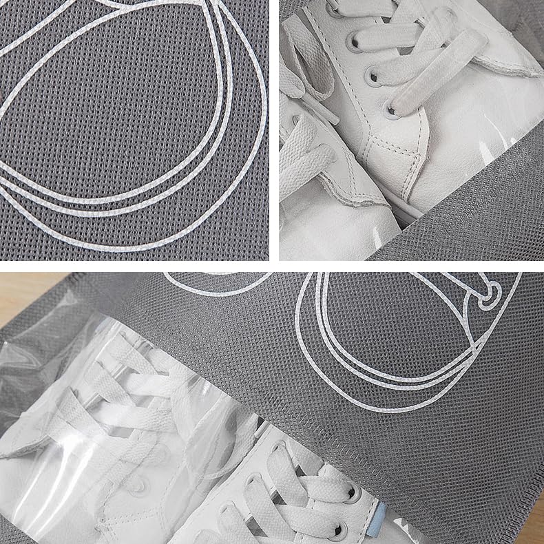 Travel Shoe Bag Non Woven Drawstring Shoes Storage Bag Convenient Dust Cover Grey - 20589