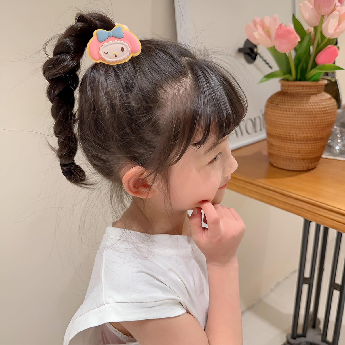 Pack of 5 Hair Tie Rope Set for Girls, Cute Strawberry Bear and Star Dai Bowel Rubber Band Style Hair Accessories (Multicolor) - 20164
