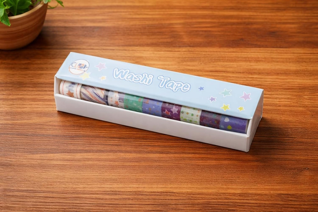 Washi Tape Combo Set (10 Rolls) | Cute Aesthetic Decorative Masking Tape for Journaling, Scrapbooking & DIY Crafts | Floral + Star Designs | 15mm x 2m Each - 20742