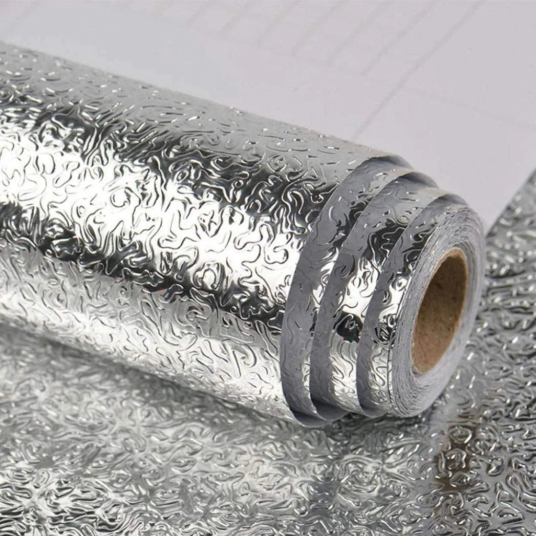 Meters Kitchen Waterproof Self-Adhesive Anti-Mold and Heat Resistant Oil Proof Aluminium Foil Paper Sticker Roll for Kitchen Wall (Silver) - 2589