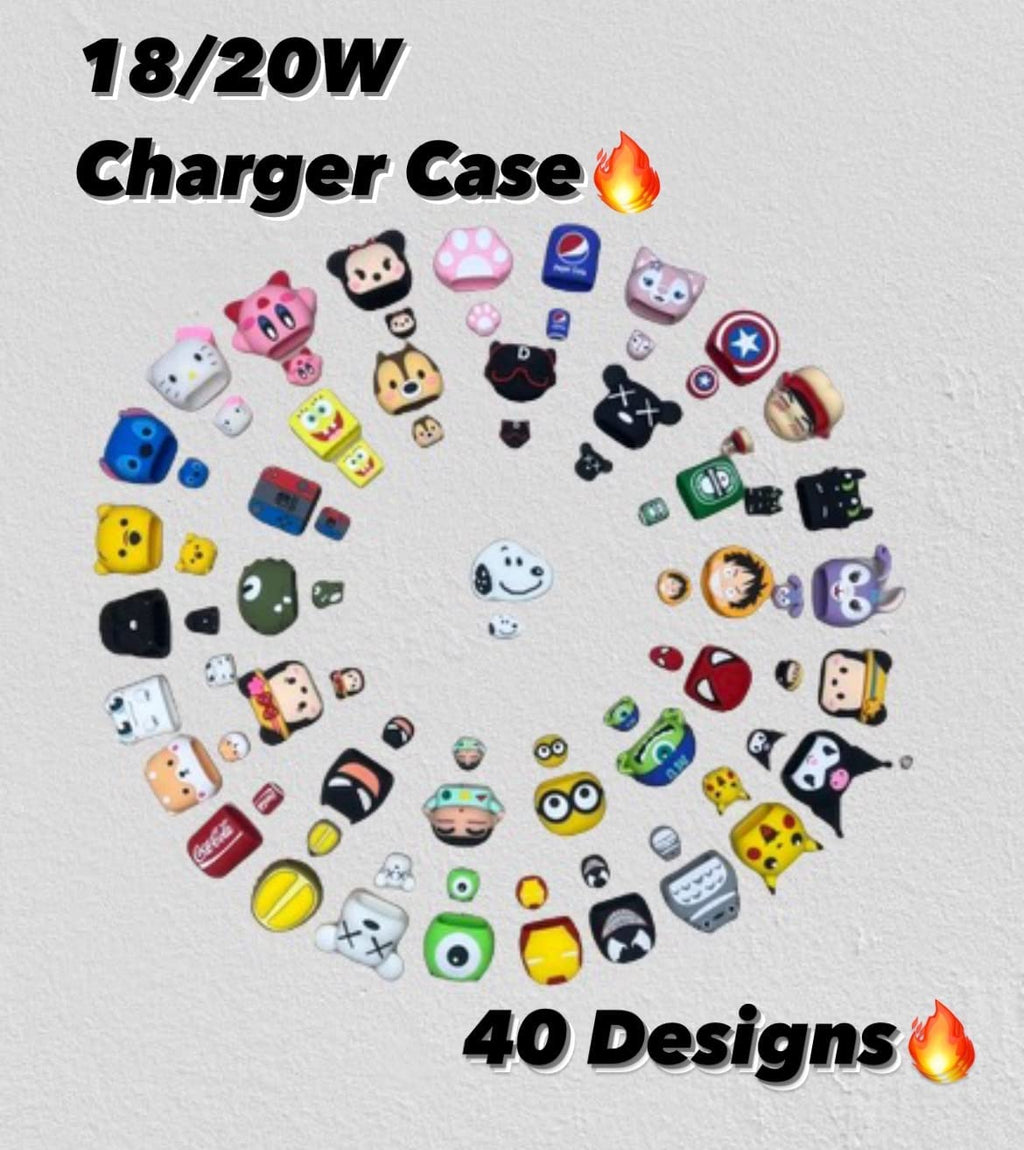 Cute Cartoon  Data Cable Case for 18-20W iPhone USB-C Power Adapter Charger, Cartoon 3D Design Protective Case {Random Design} - 20678