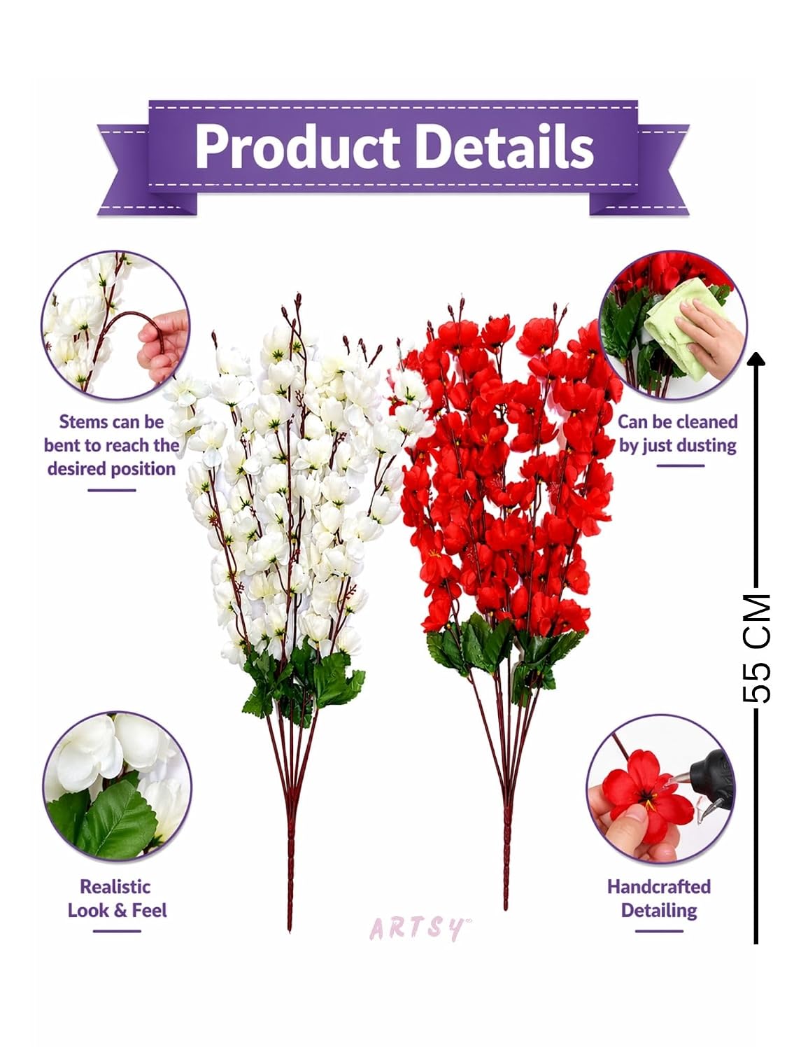Artificial Flowers Cherry Blossom Flower Bunch (Muticolor) - 21088