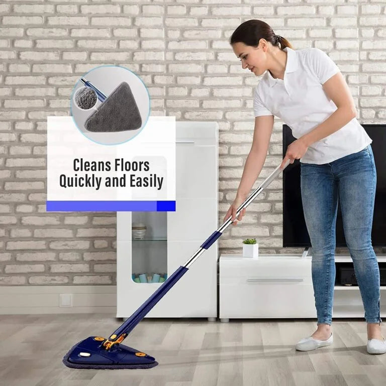 Premium 360° Rotatable Adjustable Triangle Cleaning Mop with Stainless Steel Long Handle Push-Pull Squeezing Cleaning Mop Dry & Wet Mop Floor Windows Ceiling - 11133