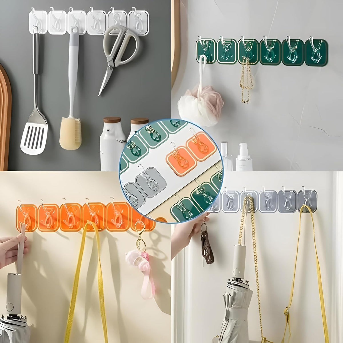 Wall Hanging 6 Hooks Self Adhesive Wall Sticky- Heavy Duty Wall peg for Hanging Sticky Latch for Wall Heavy Items Without Drilling Transparent Wall Hanger Crochet(Multicolors) - 21350