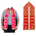 {Pack of 12} Ganpati Bappa Maurya Velvet Stole/Patka/Duppata/Phatka/Scarf/Chunni/Khesh Golden Floral Printed Red Stole - 21123