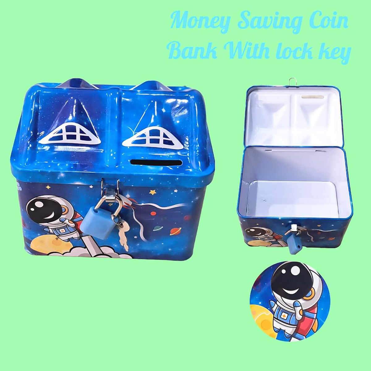 Piggy Bank for Kids |Space Money Saving Tin Coin Bank with Lock and Key – Birthday Return for Boys & Girls, Money Bank {Random Color} - 20732