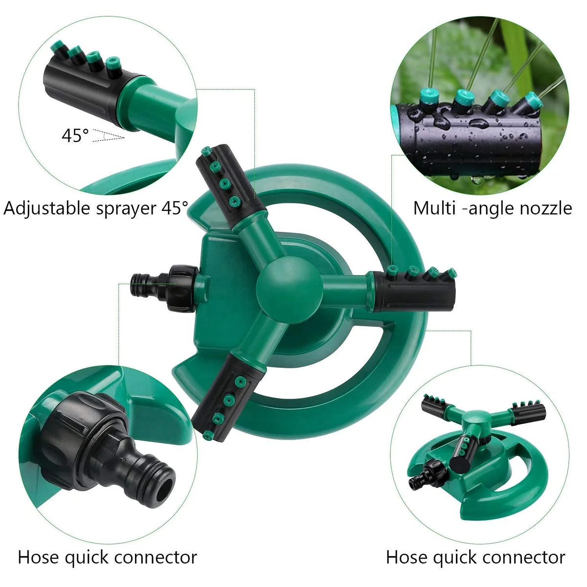 Automatic 360 ° Rotating Adjustable Round 3 Arm Lawn Water Sprinkler for Watering Garden Plants - 10342