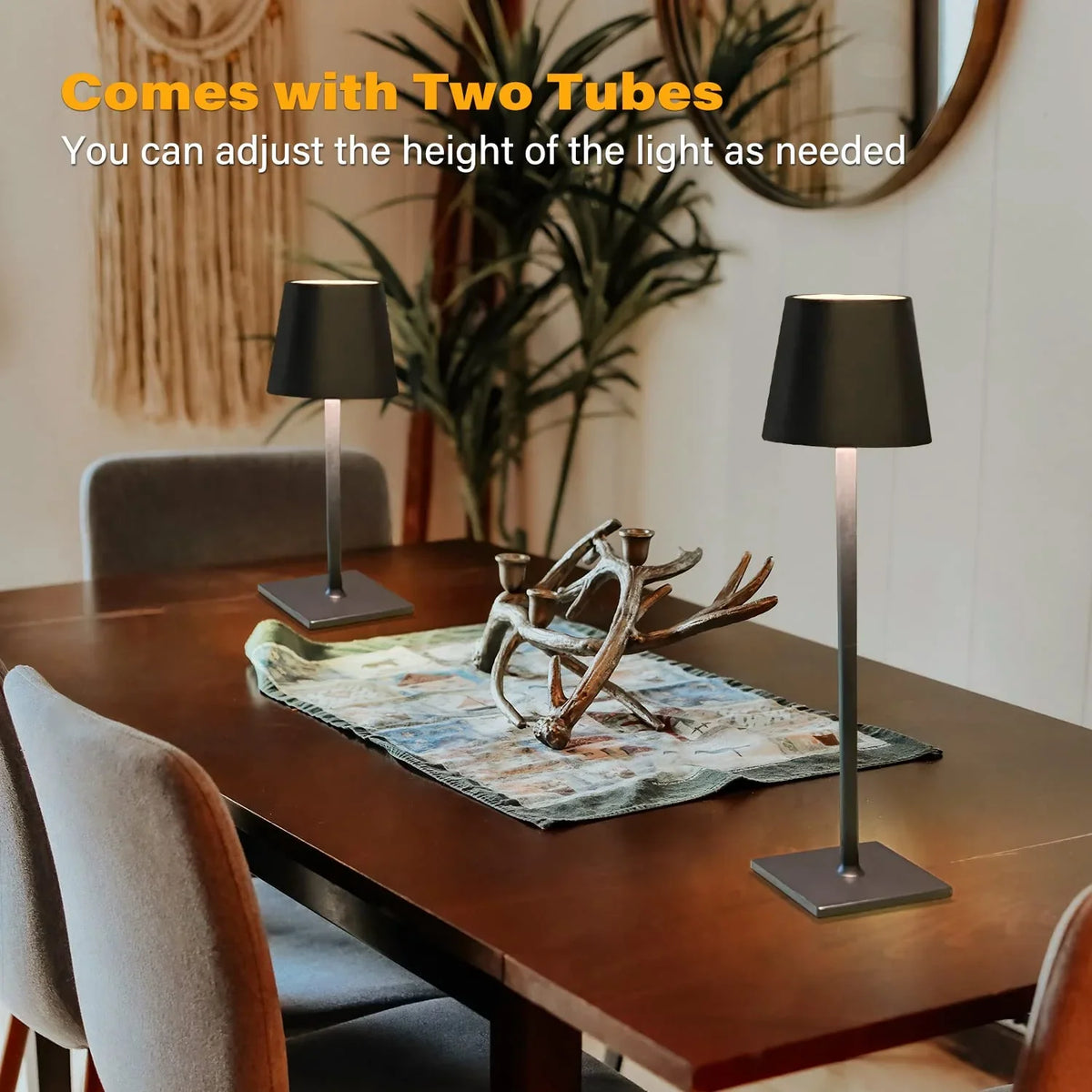 Cordless Table Lamps, 3 Colors Stepless Dimming, 5000mAh Rechargeable Battery LED Desk Lamp for Bedroom/Couple Dinner/Desk/Cafe/Dining Room/Terrace (Black) - 20158