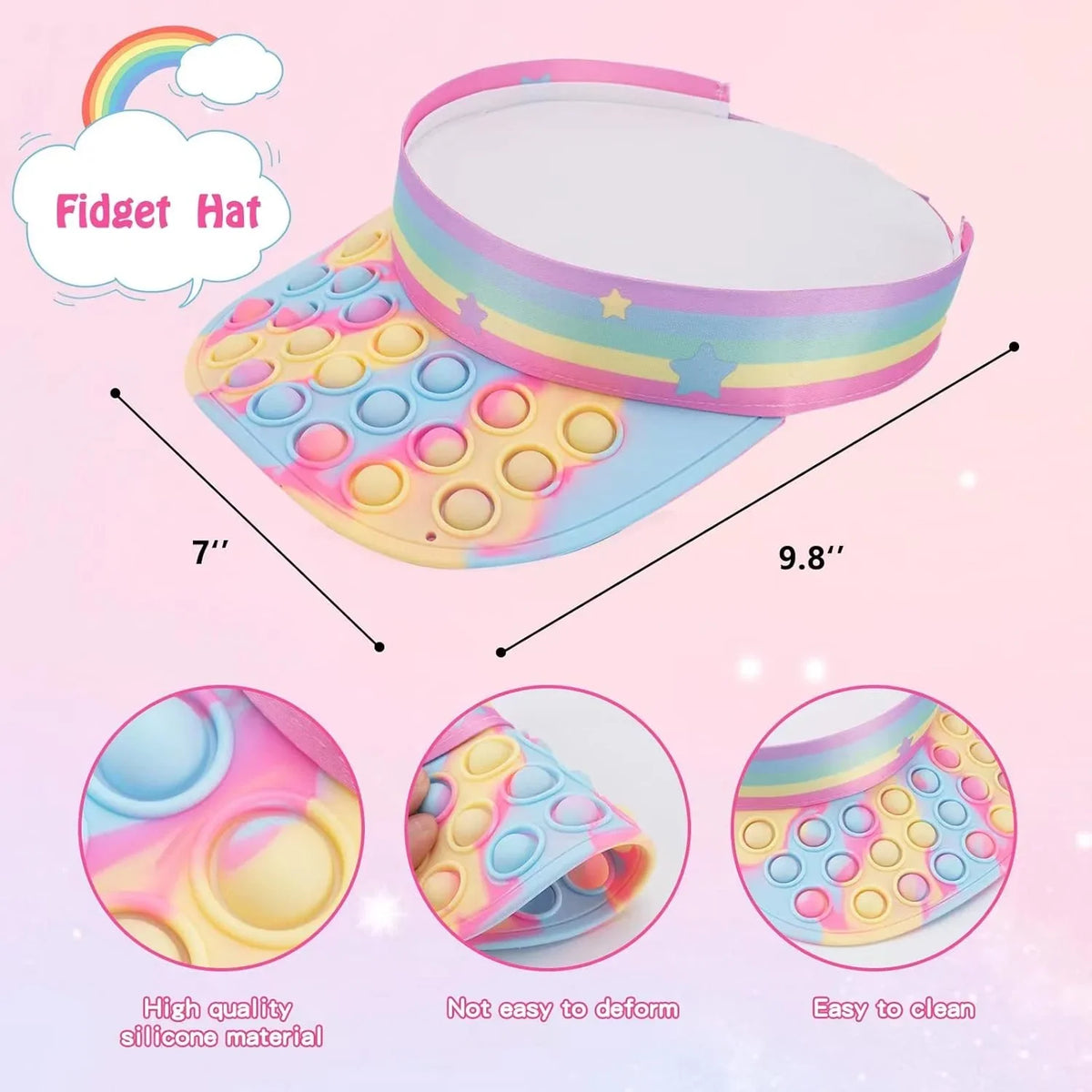 Pop Hat Fidget Toys, Pop Silicone Rainbow Sun Hat Sensory Pop Stress Toys - 10385