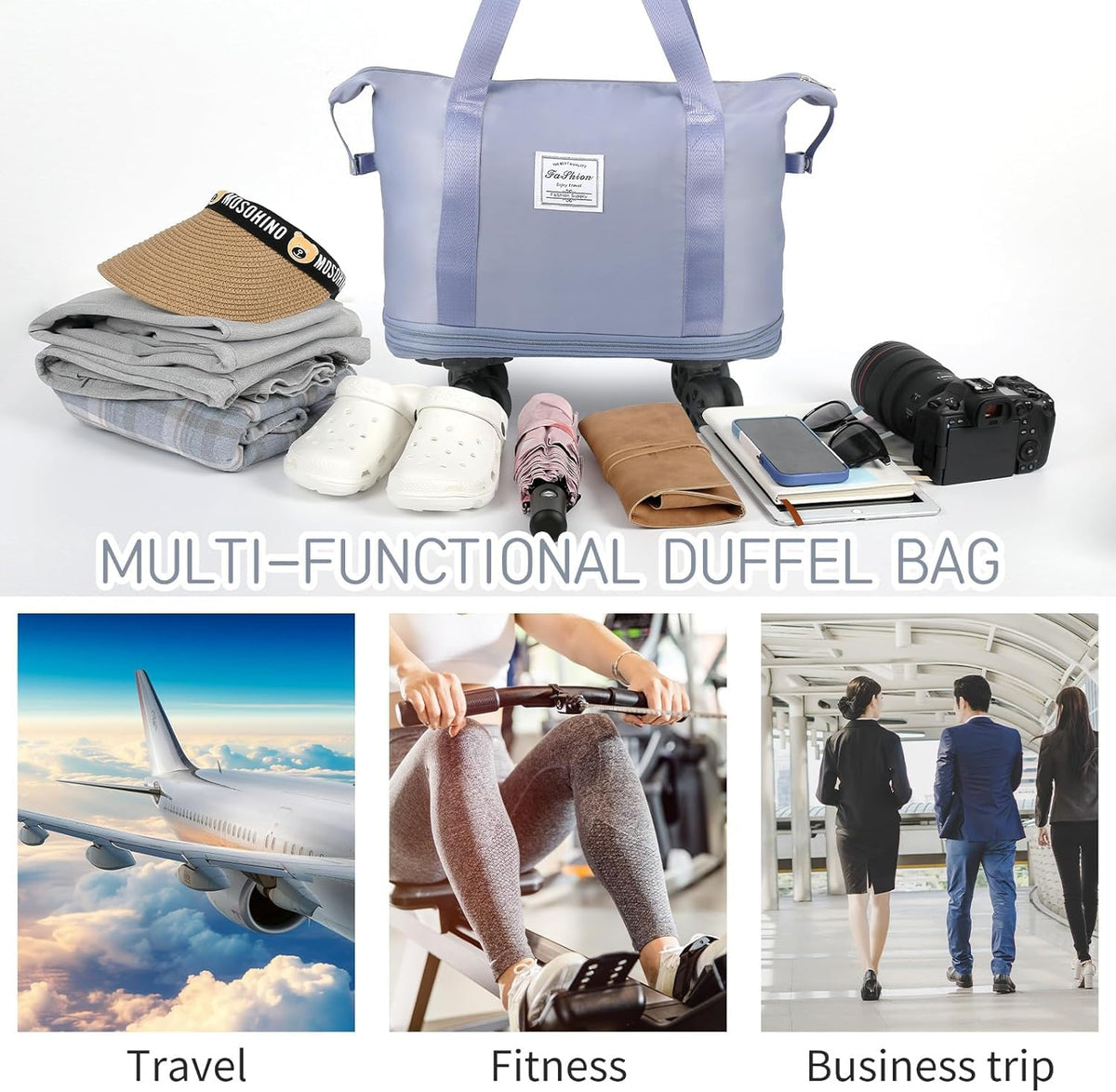 Rolling Duffle With Wheels, Expandable Foldable for Travel, Luggage Carry on With Handle, Large Weekend Bag (Multicolor) - 20311