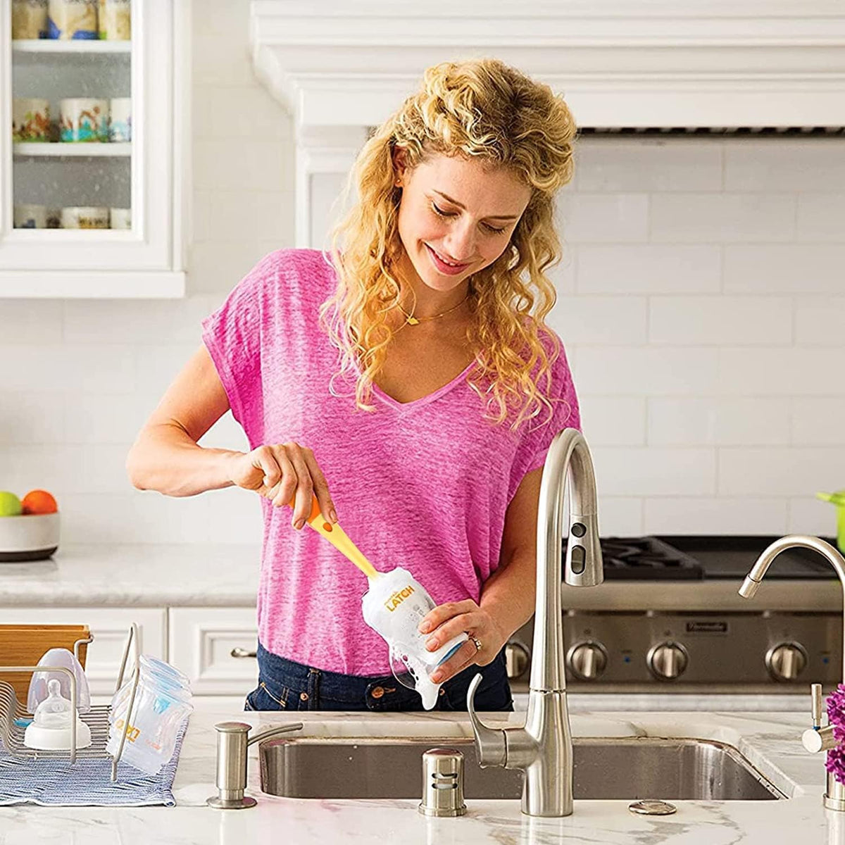 3 in 1 Multifunctional Cleaning Brush, Soft Sponge Cup Cleaning Brush with Long Handle, Multipurpose Bottle Cleaner - 10794