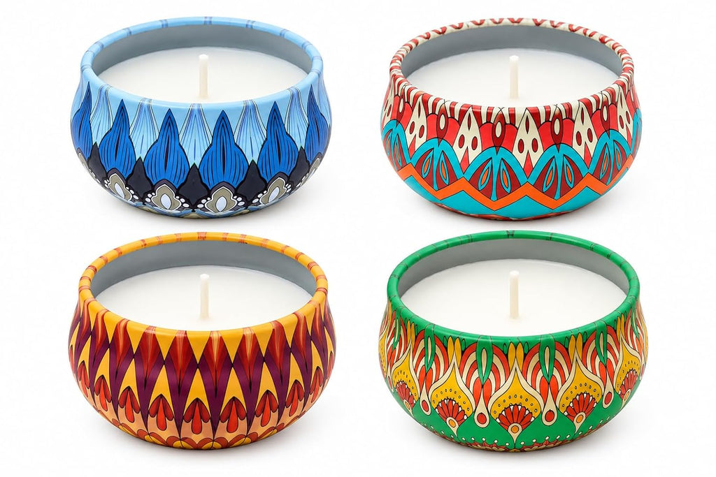 Decorative Scented Candles in Designer Printed Metal Tins | Premium Aromatherapy Candles for Home Décor, Diwali & Gifting - 21359