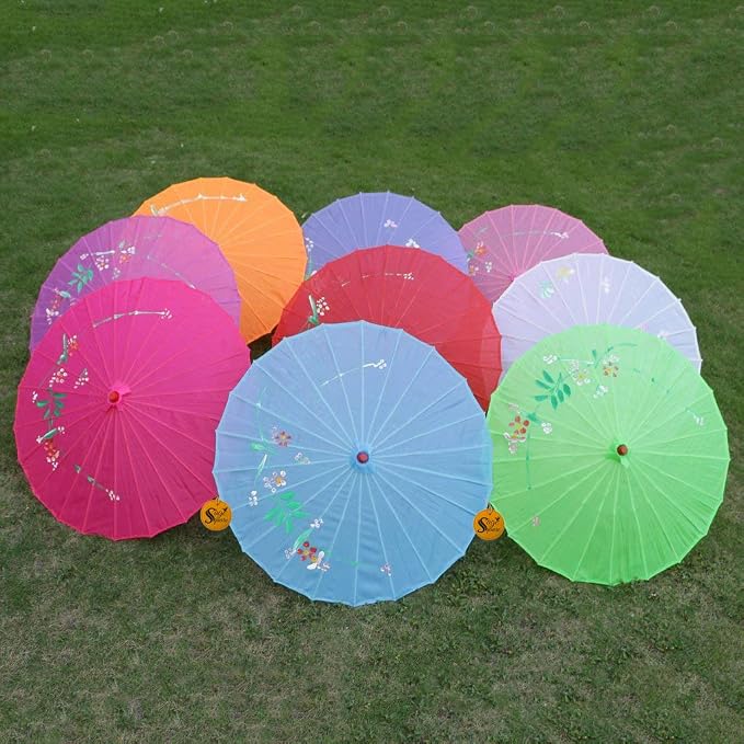 Traditional Handmade Chinese Cloth Floral Wooden Umbrella Wedding Dance Parties Props (Multicolor) - 21085