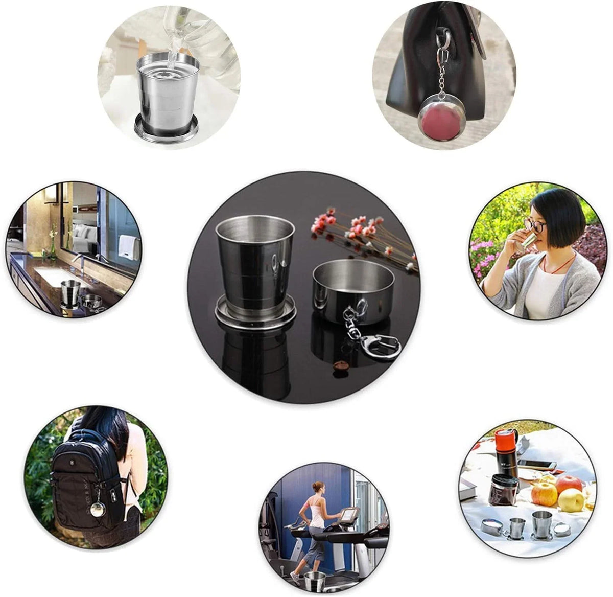Stainless Steel Telescopic Collapsible Foldable Water Cup, Folding Portable Camping Travel Mug with Lid and Keychain for Outdoor Drinking - 10823