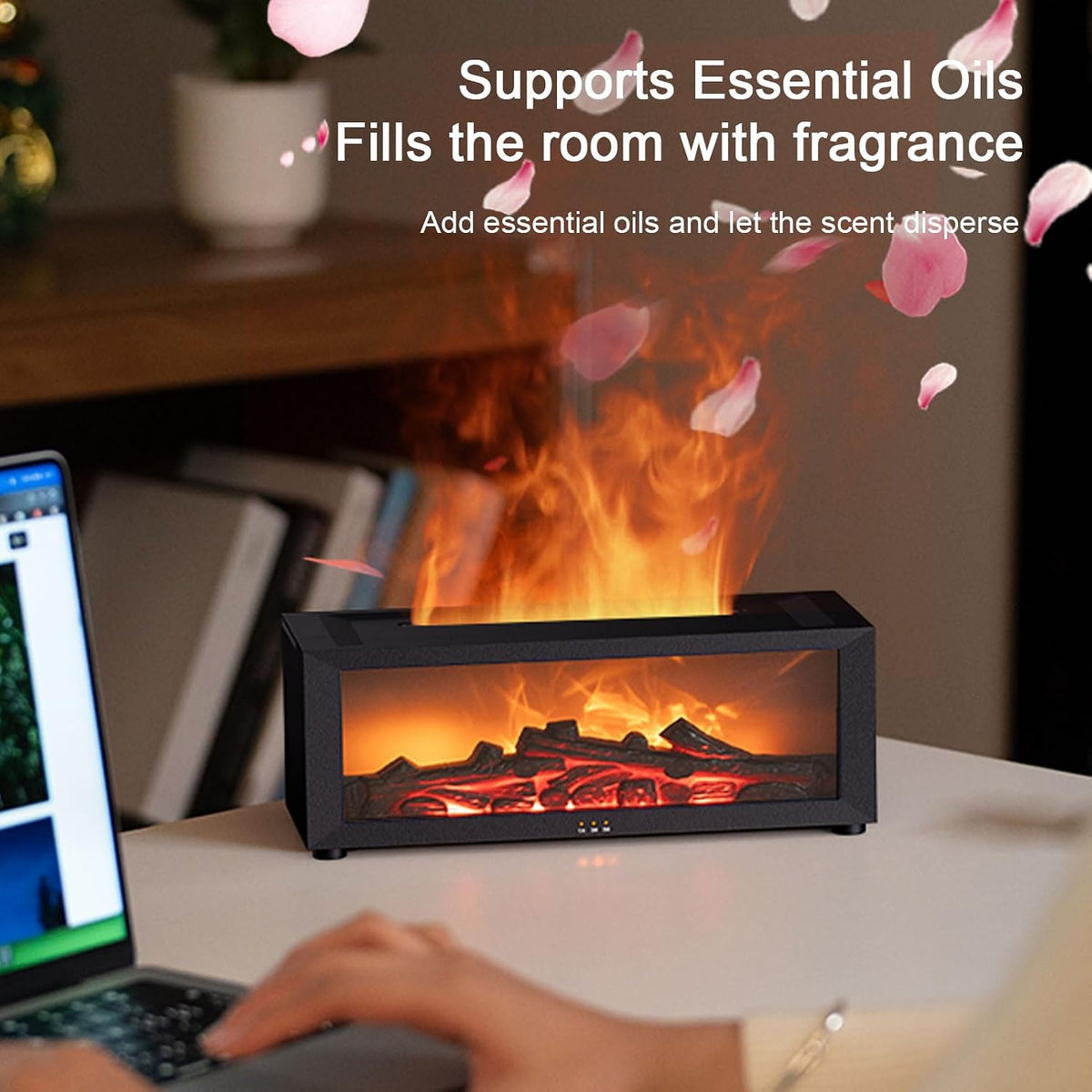 Aroma Diffuser with LED Fireplace, Essential Oil Diffuser with 7 Colors Flame, Humidifier with Remote Control, Scented Oil Diffuser for Room Fragrance - 21310