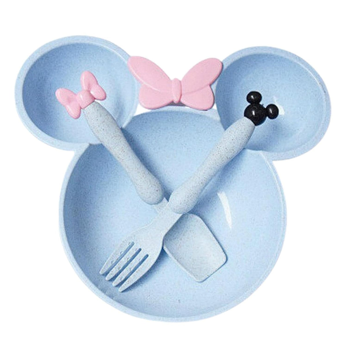 CK-SP07 Mickey Mouse Shaped Plates for Kids, Eco Friendly Bamboo Fiber Dinner Set for Weaning Kids, Dinner Dish Gift Sets with Spoon, Fork