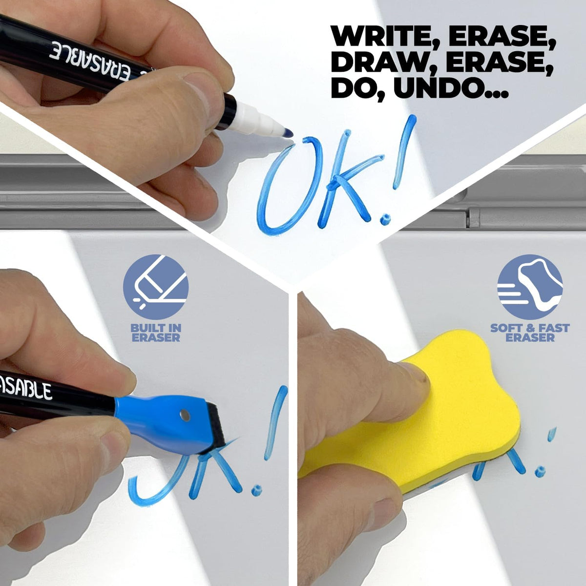 Desktop Whiteboard - Glass Dry Erase White Board - Desk Computer Buddy – Home Office & Studying Essentials - Desktop Pad with Phone & Tablet Slot, Storage Compartment - 20965