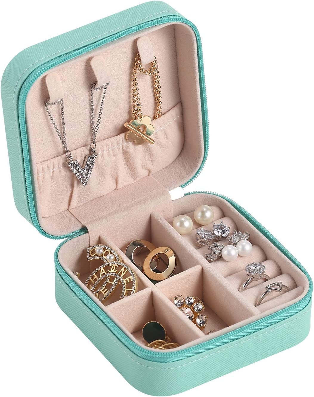 Travel Jewelry Case, Small Jewelry Box Portable Jewelry Travel Organizer Display Storage Case for Rings Earring Necklace Bracelet, Gift for Women {Multicolor} - 1824