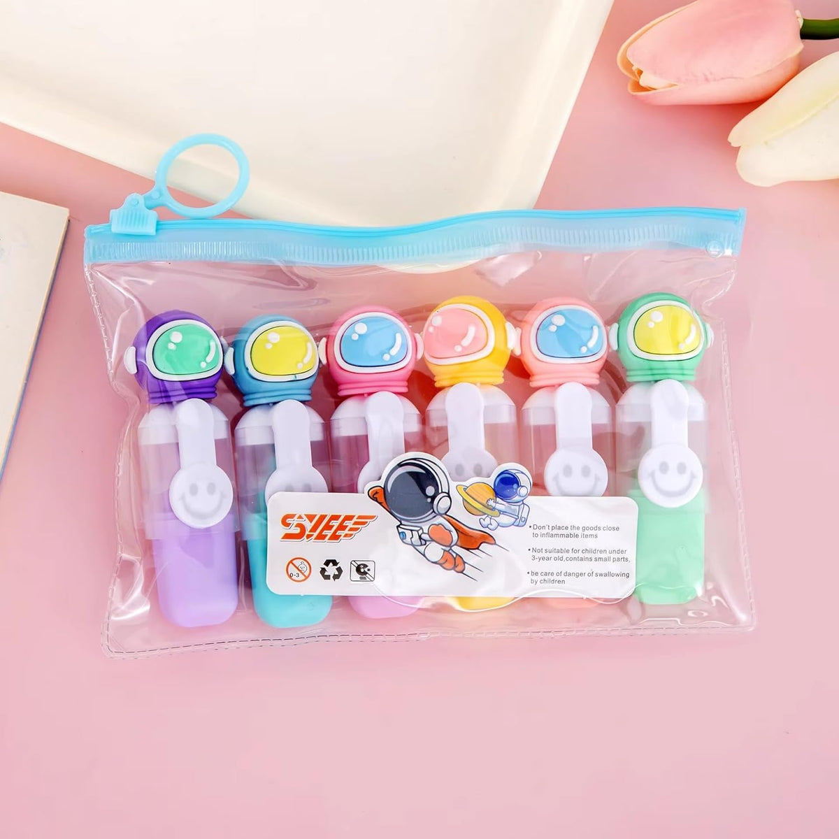 Cute Character highlighter Pens Set of1 , 6 pcs| Cartoon Animal Pastel Marker Pens for Kids, Students, School & Office {Random Design} - 20622