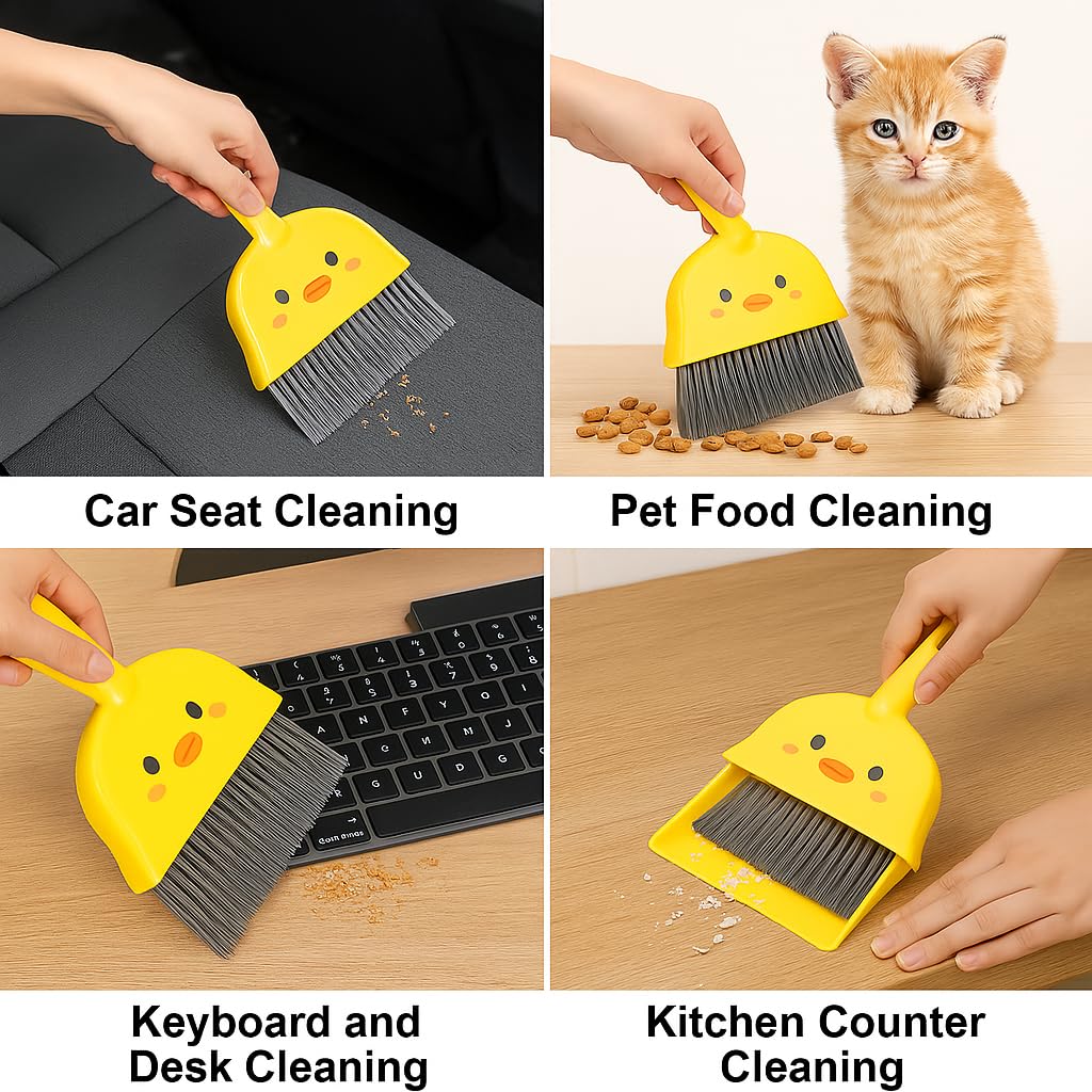 Mini Broom and Dustpan Set – Compact Handheld Sweeper for Car, Desk, Table & Office – Durable Plastic, Soft Bristles, Hanging Loop – Portable & Kid-Friendly (Yellow - 20451