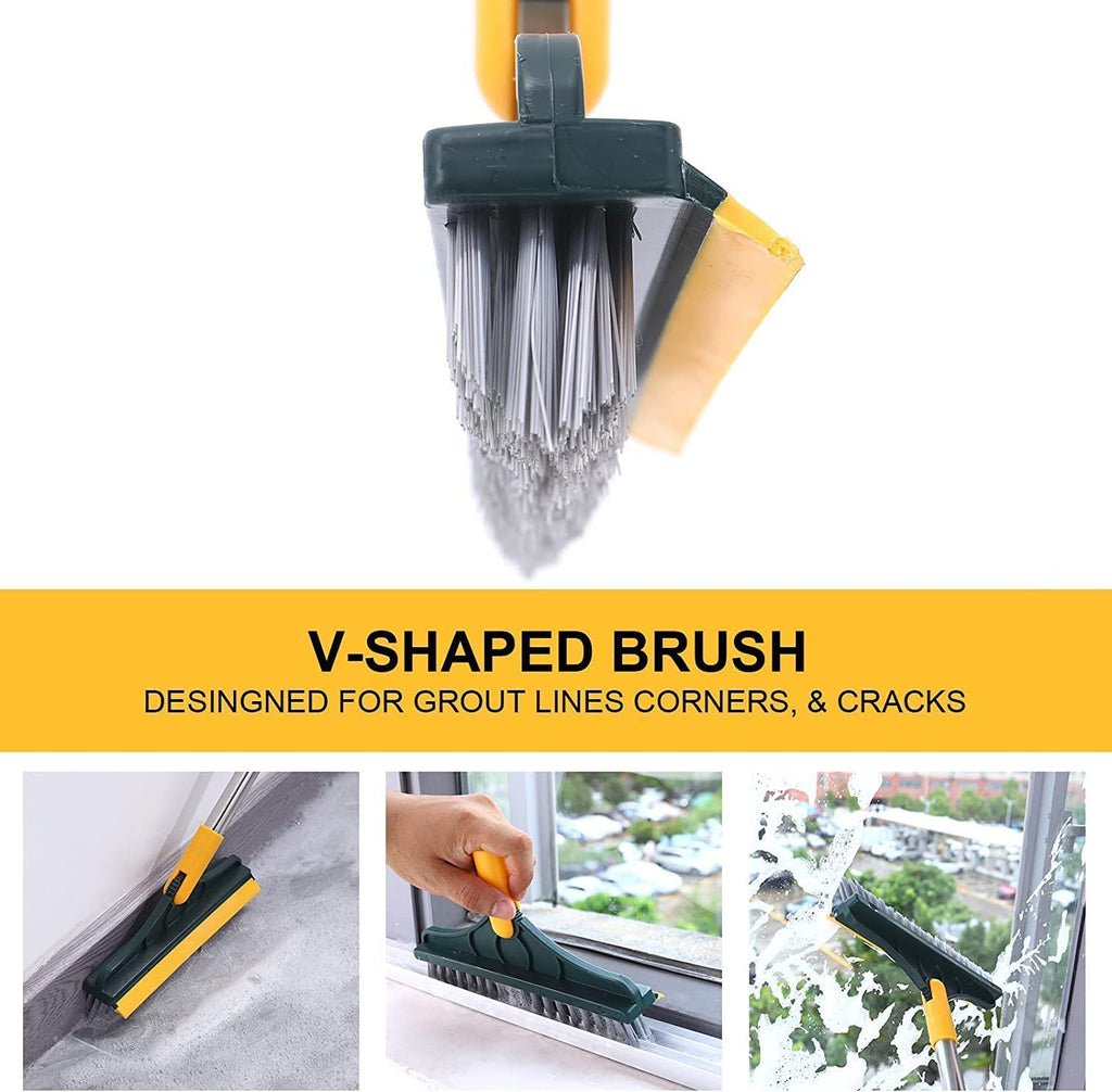 Bathroom Cleaning Brush with Wiper 2 in 1 Tiles Cleaning Brush Floor Scrub Bathroom Brush with Long Handle 120° Rotate Bathroom Floor Cleaning Brush with Wiper - 20378