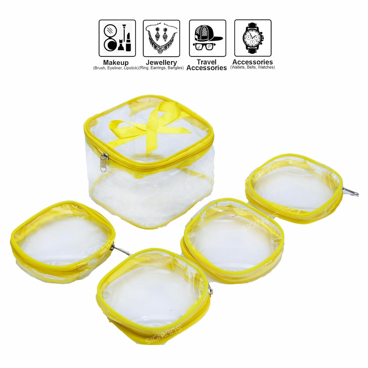 {5 Pcs} Transparent Makeup Box Jewellery Organizer/Jewellery Storage Bag Pouch/Travel Kit Organizer/Jewellery Box {Random Color} - 11040