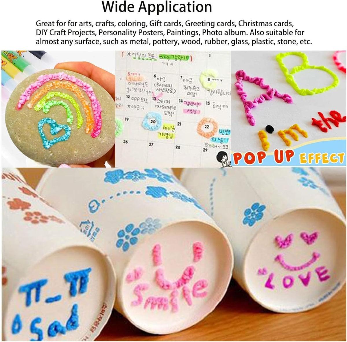 {6 Pcs} Crackles Popcorn Drawing Pen Magic Puffy 3D DIY Colorful Art Safe kids Marker for Birthday Gift Colour Pen Set Of 6 Pop up Effect pens for Kids - 20604