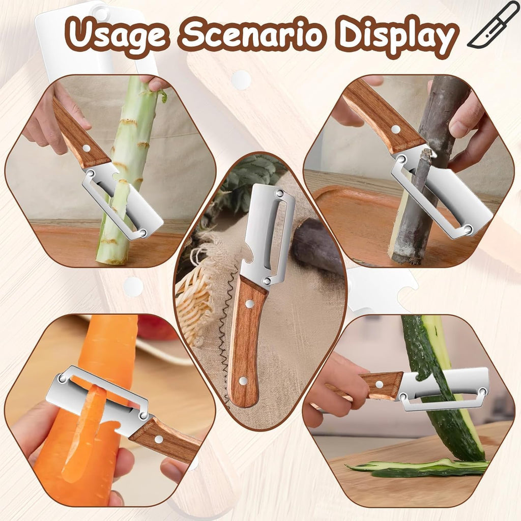 Multi-Functional Vegetable Peeler for Kitchen, Stainless Steel Peeler with Wooden Handle and Bottle Opener, Single Blade Peelers Tool, Suitable for Vegetables or Fruits (3 in 1 Fruit Peeler) - 20796