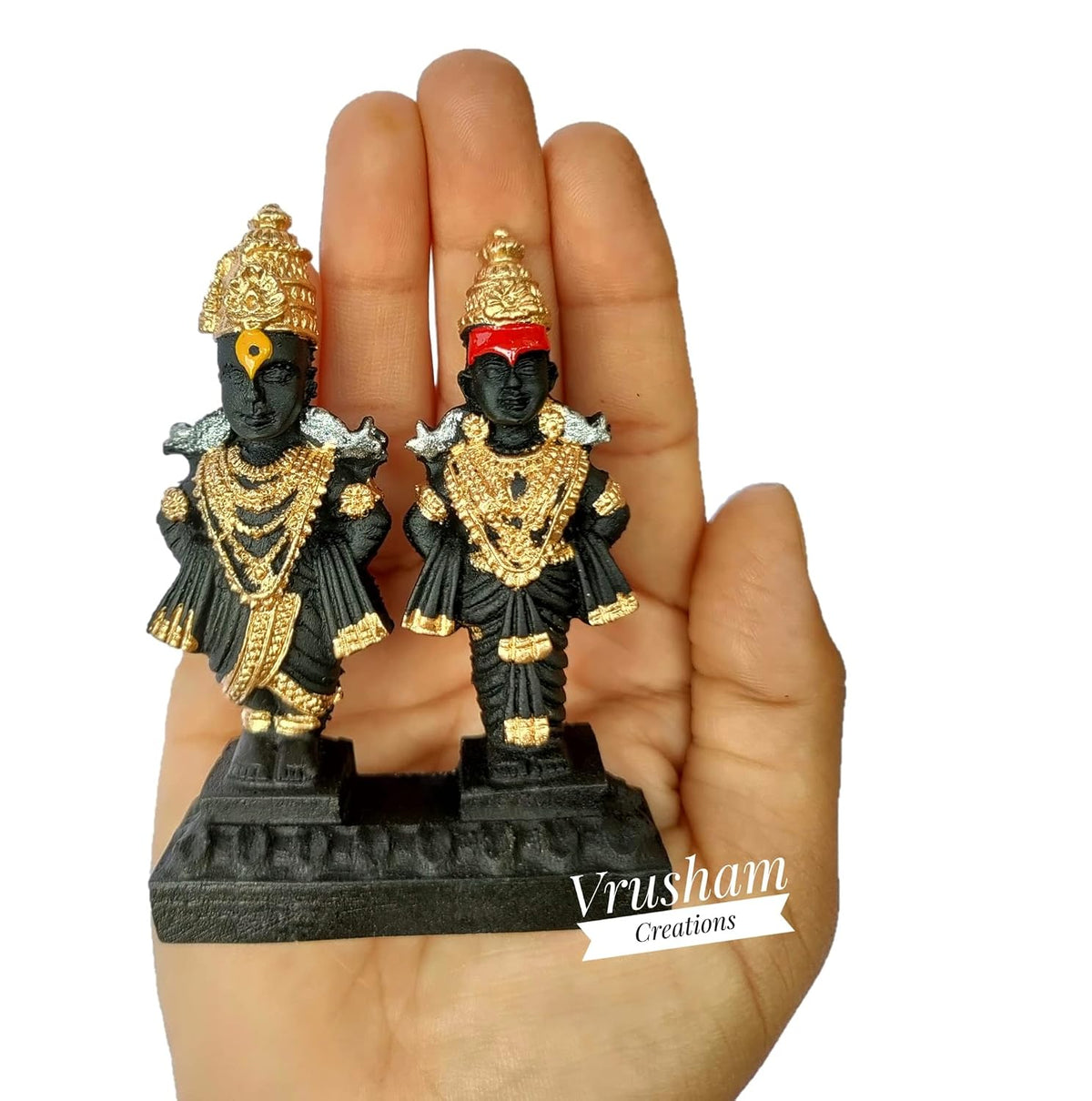 lack Resin Vitthal Rukmini Idol with Decorative Arch | Premium Finish Hindu God Statue for Home Temple, Office & Gifting | Handcrafted Showpiece {size-9.5cm} - 21134