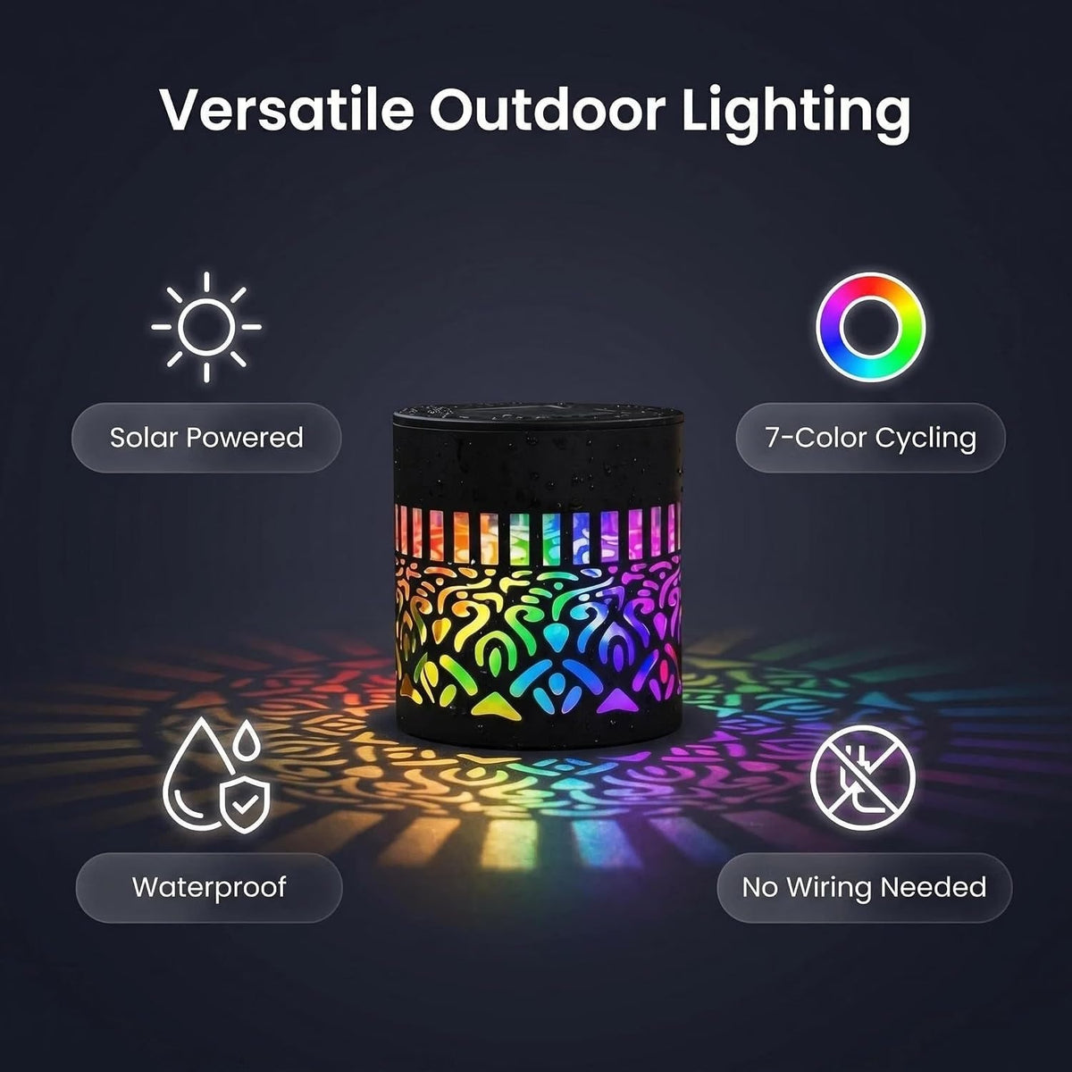 Outdoor Solar Mandala Projector Light, 7-Color Changing Waterproof Metal Wall and Fence Light, Solar Powered Garden Decor for Patio, Backyard, Yard - 21194