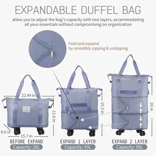 Rolling Duffle With Wheels, Expandable Foldable for Travel, Luggage Carry on With Handle, Large Weekend Bag (Multicolor) - 20311