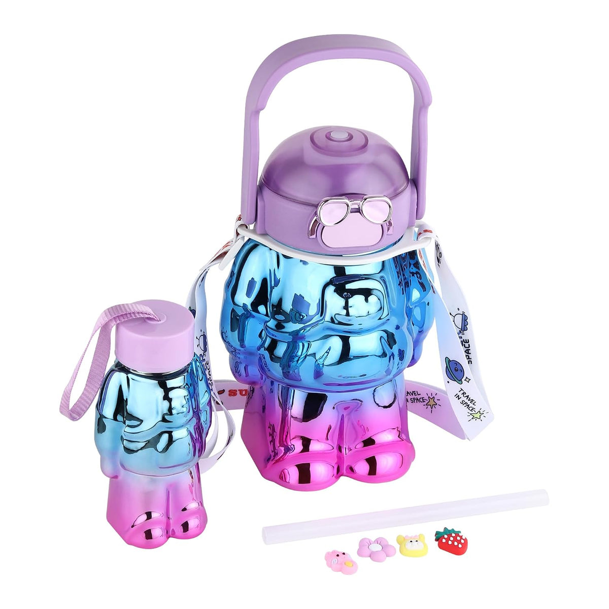 Home Cloud Set of 2pc (1000 + 200ml) BPA-Free, Leak-Proof Robot Shape Water Bottles - The Ultimate Hydration Solution for Kid's, School, Gym, and Picnic Adventures {Random Color} - 20709