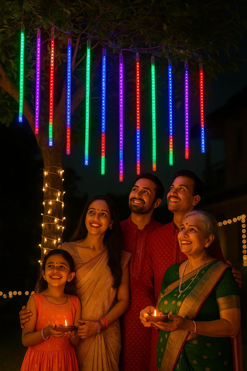 PG-36 Rain Drop LED Meteor Shower 192 LEDs 8 Tubes  | Icicle Falling Effect for Diwali, Christmas, New Year, Home & Outdoor Decoration, Balcony, Tree, Party Decor (Multi-Color)