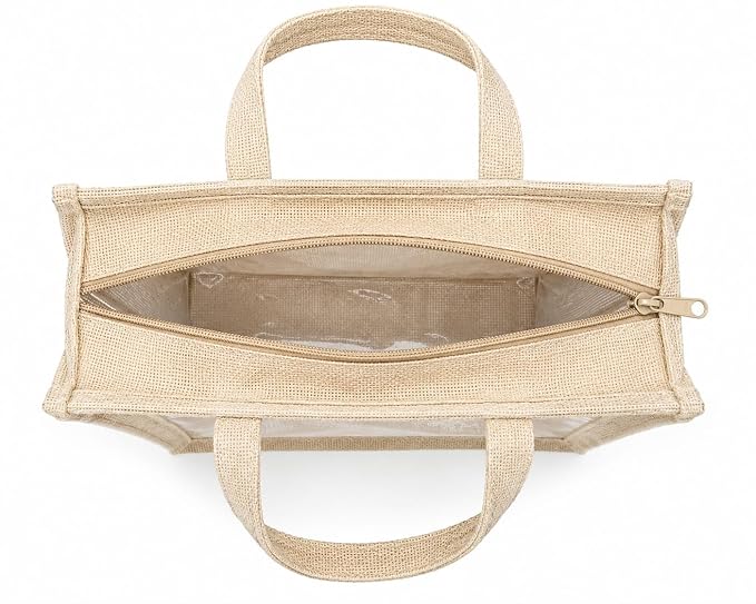 Natural Jute Tote Bag with Transparent PVC Window, Gift Hamper Packaging for Cosmetics, Dry Fruits and Wedding Favours - 21363