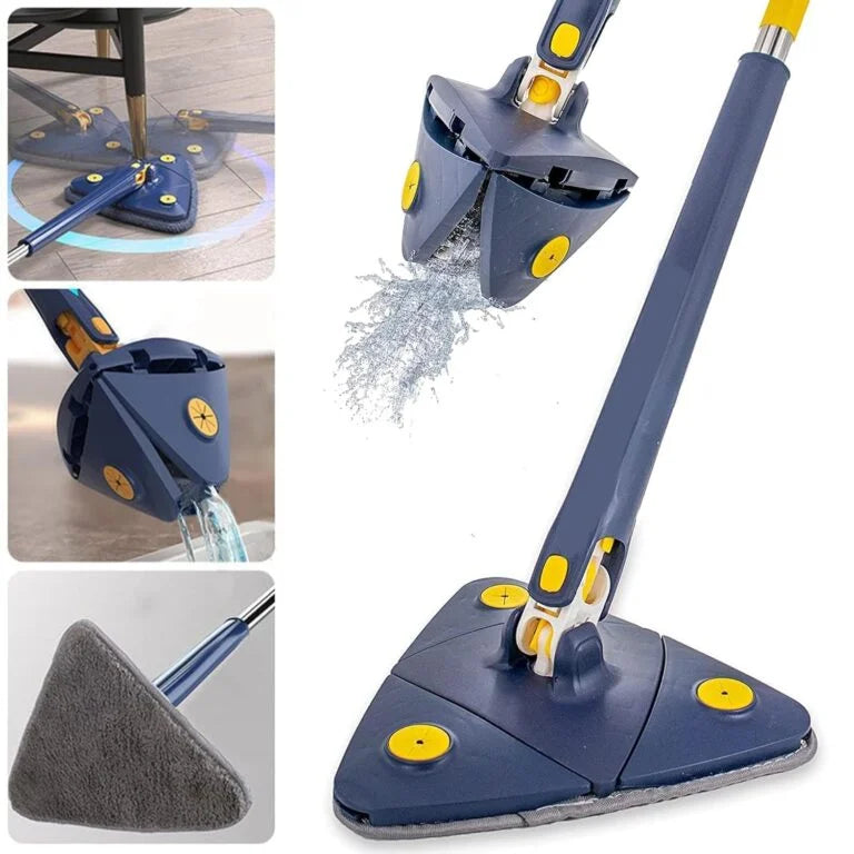 Premium 360° Rotatable Adjustable Triangle Cleaning Mop with Stainless Steel Long Handle Push-Pull Squeezing Cleaning Mop Dry & Wet Mop Floor Windows Ceiling - 11133