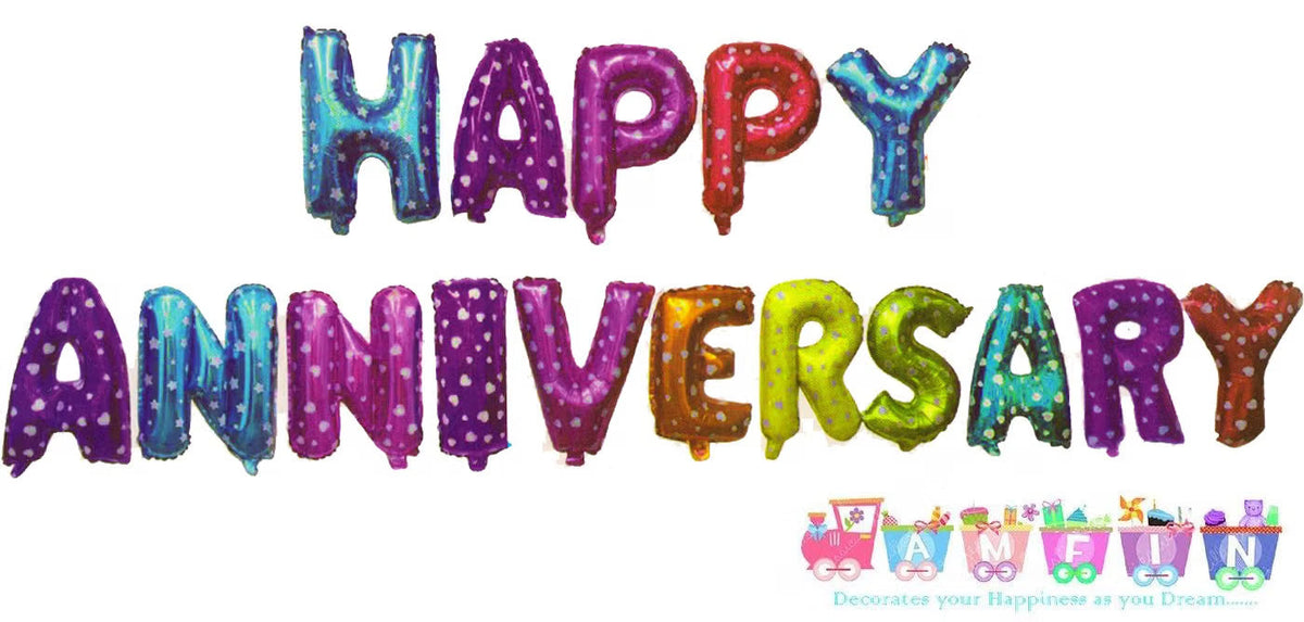 Happy Anniversary Letter Foil Balloon, Party Decoration Items - 16 Letters - Multi - 21261