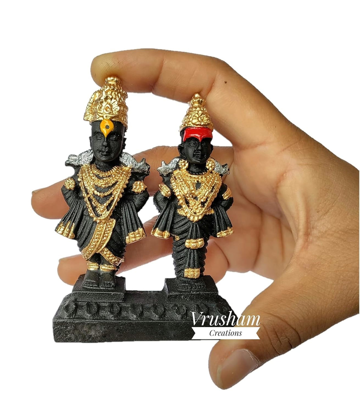 lack Resin Vitthal Rukmini Idol with Decorative Arch | Premium Finish Hindu God Statue for Home Temple, Office & Gifting | Handcrafted Showpiece {size-9.5cm} - 21134