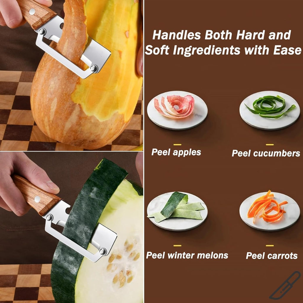 Multi-Functional Vegetable Peeler for Kitchen, Stainless Steel Peeler with Wooden Handle and Bottle Opener, Single Blade Peelers Tool, Suitable for Vegetables or Fruits (3 in 1 Fruit Peeler) - 20796