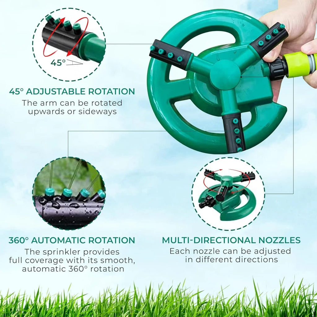 Automatic 360 ° Rotating Adjustable Round 3 Arm Lawn Water Sprinkler for Watering Garden Plants - 10342