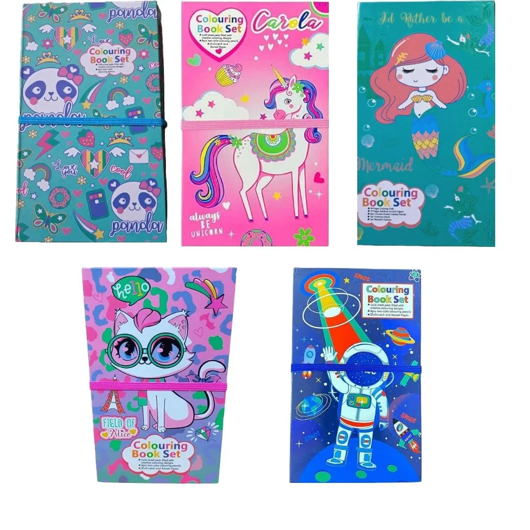 JC-C27003 ( 2 in 1 )Coloring Book Set & Scratch Pad with 8 Dual Color {Random Design}