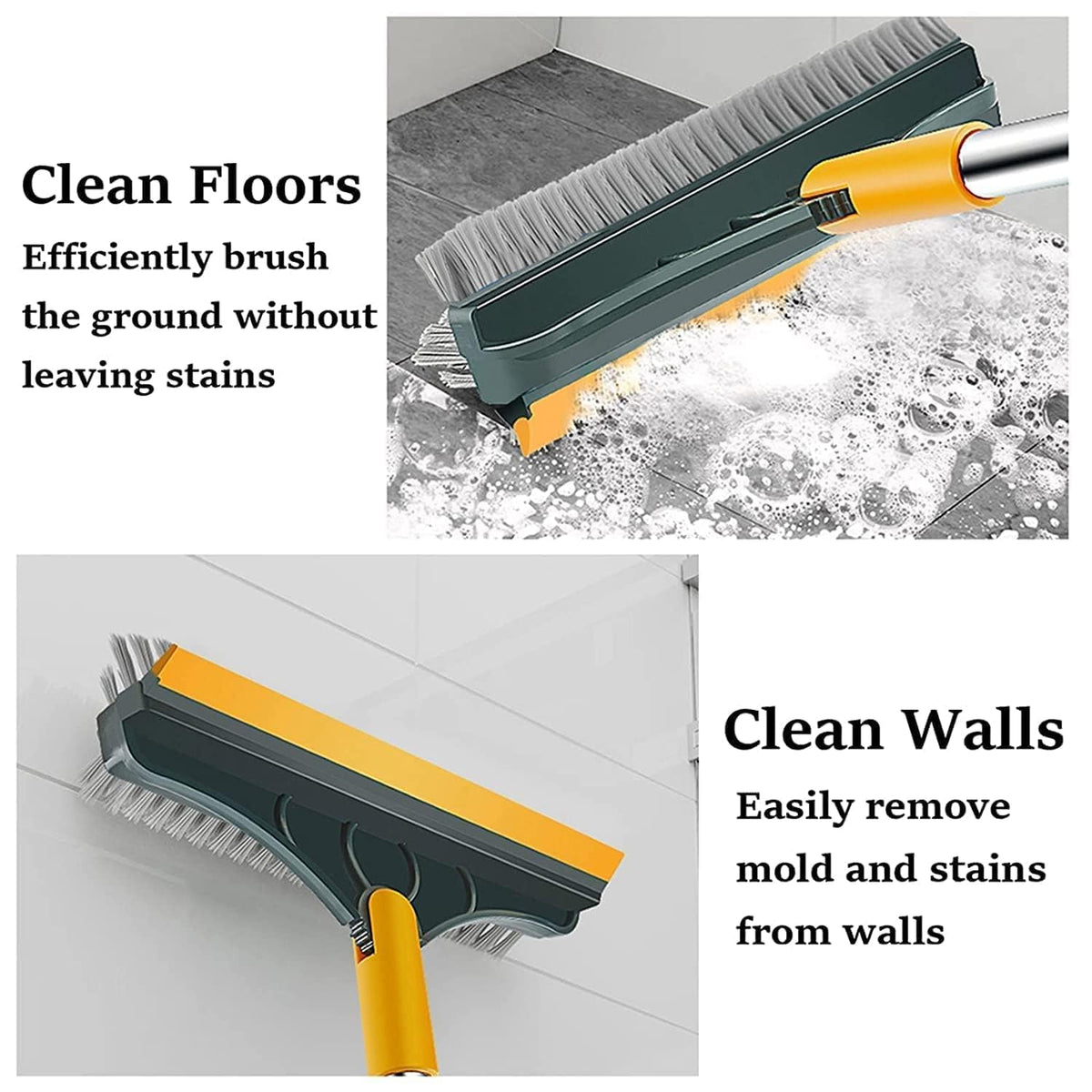 Bathroom Cleaning Brush with Wiper 3 in 1 Tiles Cleaning Brush Floor Scrub Bathroom Brush with Long Handle 120° Rotate Bathroom - 20376
