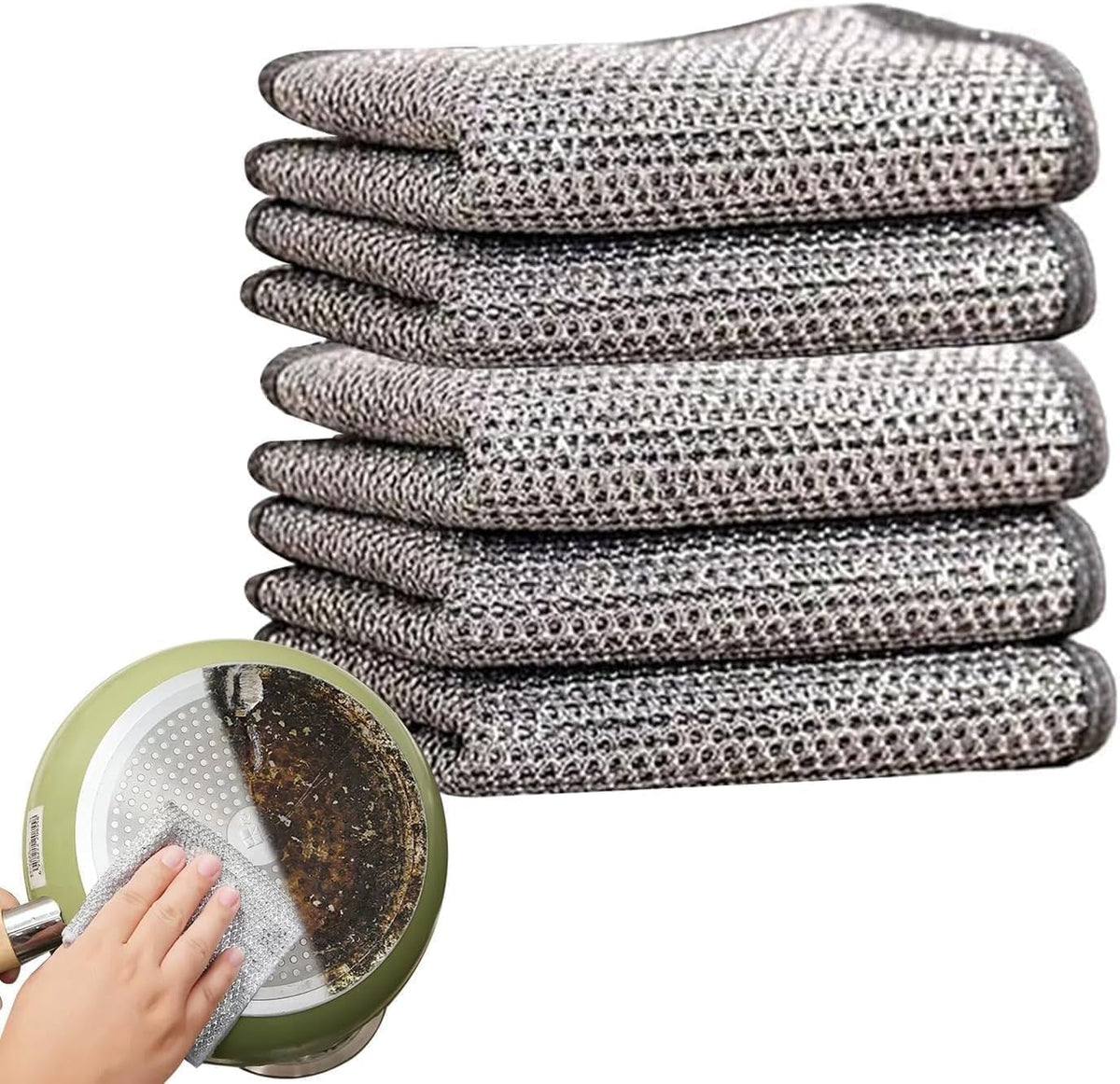 {Pack of 10} Non Scratch Dish wash Cloth Double Layer Heavy Multipurpose Wire Dishwashing Rags for Wet and Dry - 020204