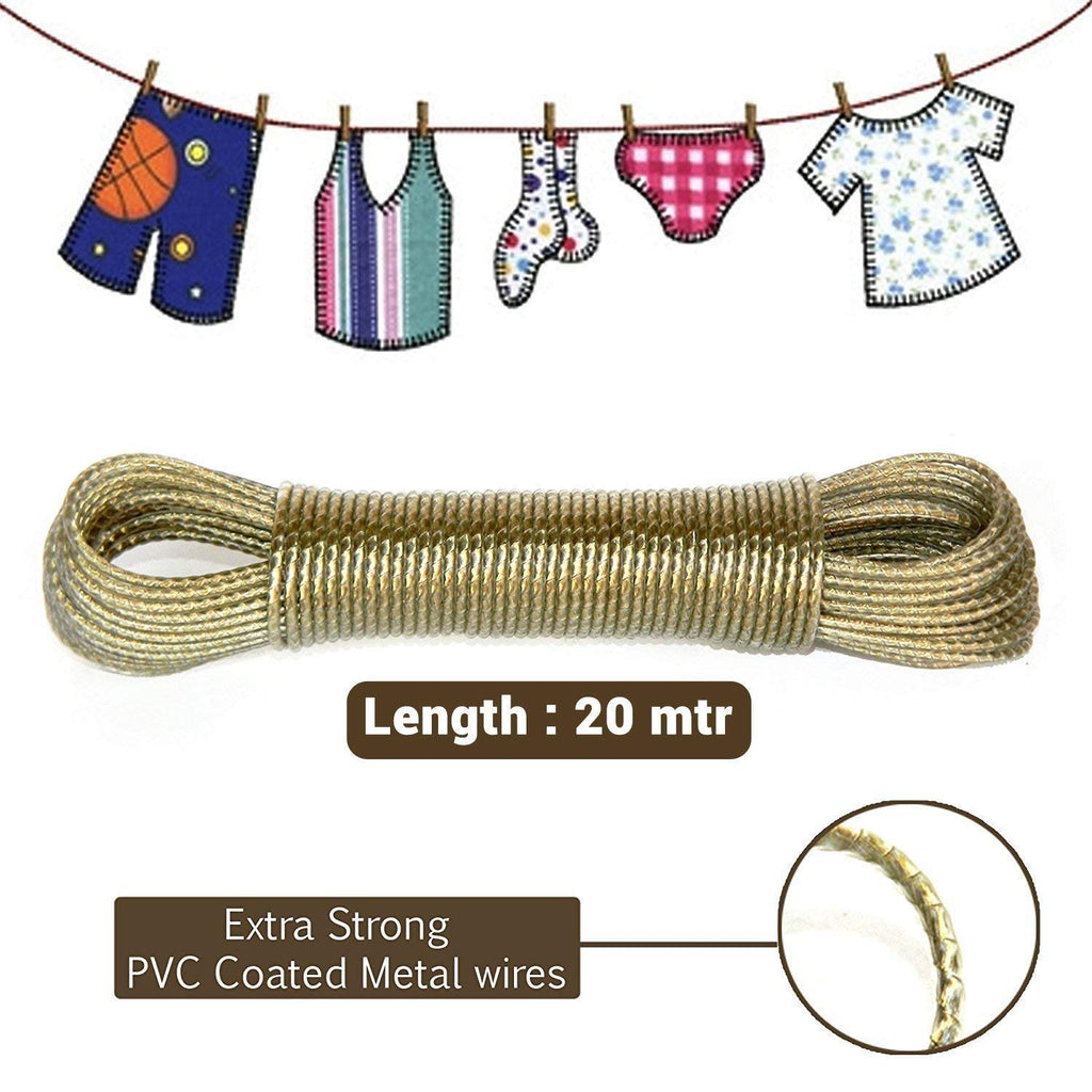 - 20 meter PVC Coated Steel Cloth Drying Wire Rope Clothesline {Random Color} - 20713