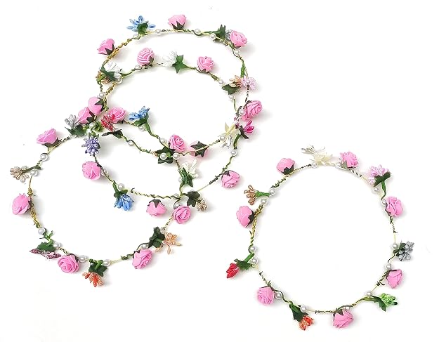 {Pack of 24} Multicolor Flower Tiara Crown Headband ,Floral Headpiece for Birthday Wedding Holiday Fairy Party Favors - 21156