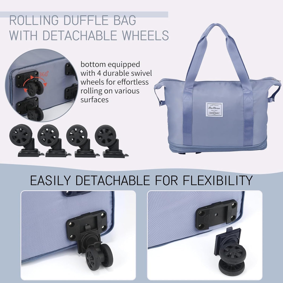 Rolling Duffle With Wheels, Expandable Foldable for Travel, Luggage Carry on With Handle, Large Weekend Bag (Multicolor) - 20311