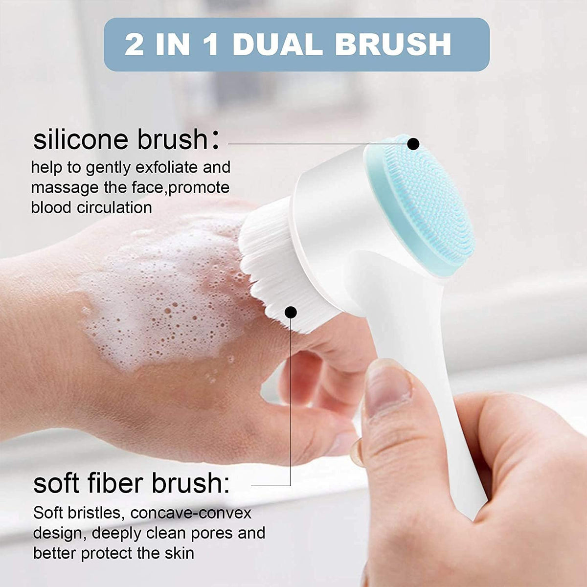 Manual Facial Cleansing brush, 2-in-1 Skin Care face brush, silicone facial scrubber Manual Dual Face Wash Brush for Deep Pore Exfoliation Massaging - 20552
