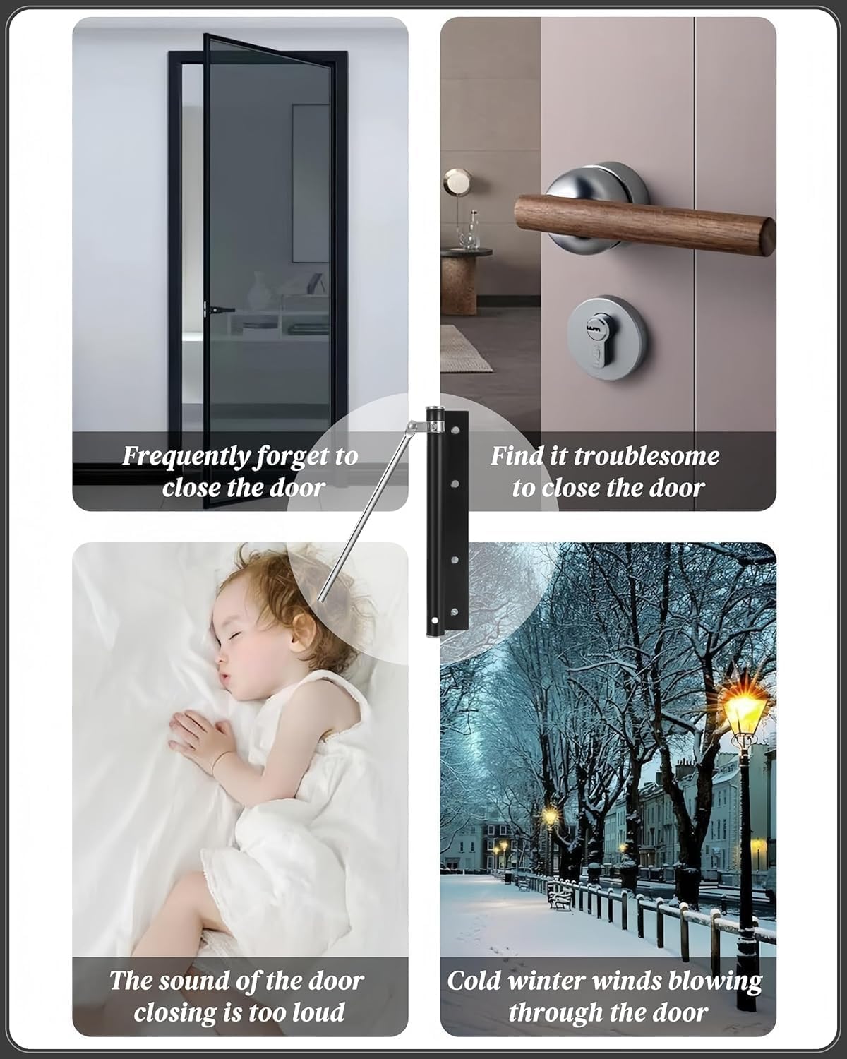 Adjustable Automatic Door Closer for Home & Office, Spring Loaded Silent Door Closer with 4-Level Speed Control, Stainless Steel Auto Door Closer for Wooden - 20735